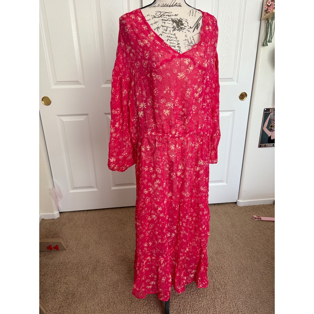Free People Rare Feelings Maxi Dress Pink Floral V-Neck Long Sleeve Boho Size M - Picture 5 of 8